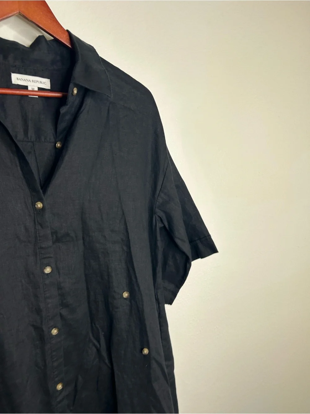 Banana Republic 100% Linen Black Asymmetrical Button Down Shirt Dress - Picture 9 of 15